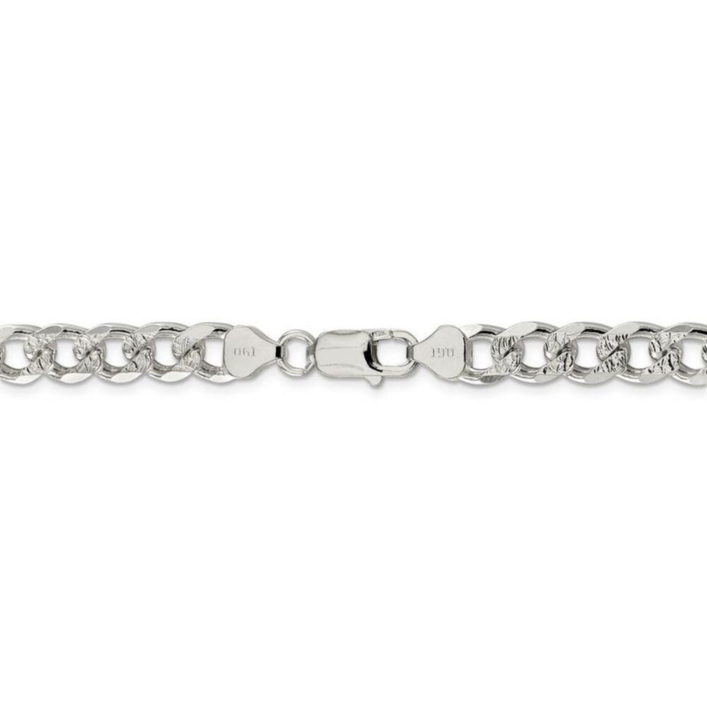 Men's 8mm, Sterling Silver Solid Pave Curb Chain Bracelet, 8 Inch - Picture 3 of 6